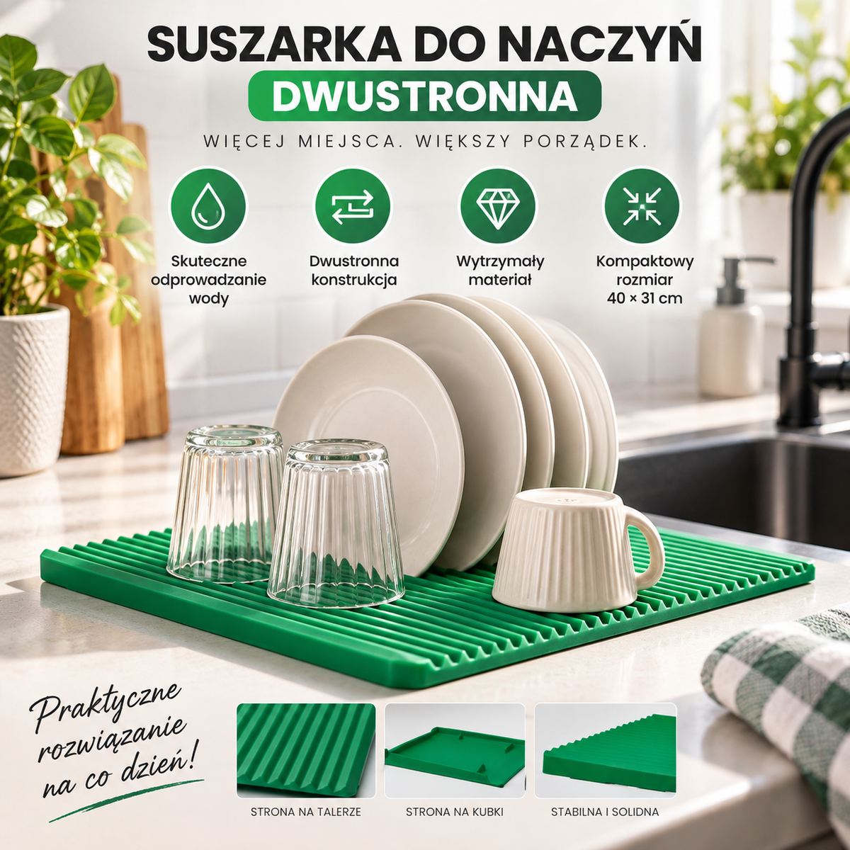Suszarka do naczyń – zielona 40×31 cm